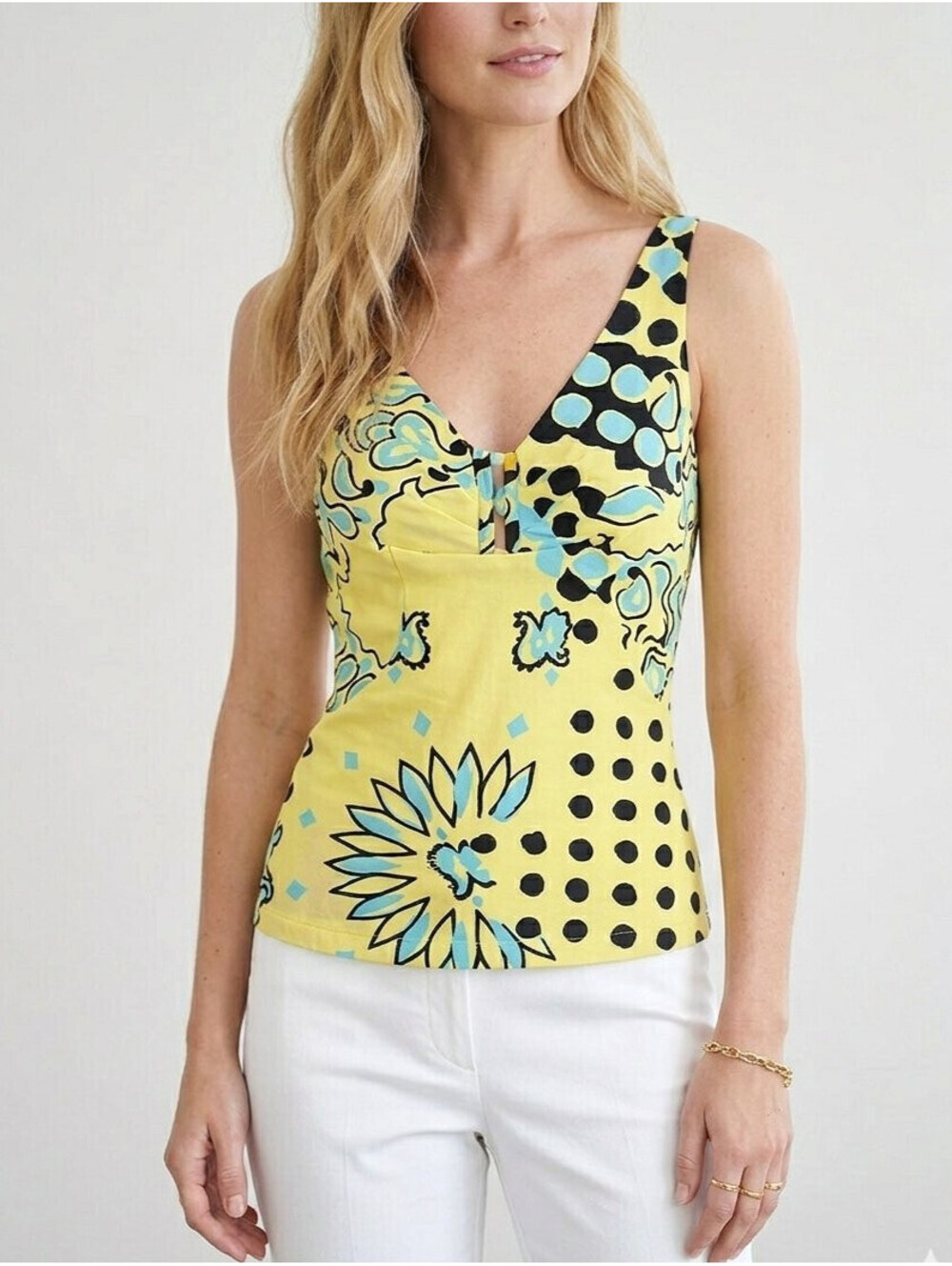 Vintage Roberto Cavalli Yellow Top Small Medium V-neck S/M